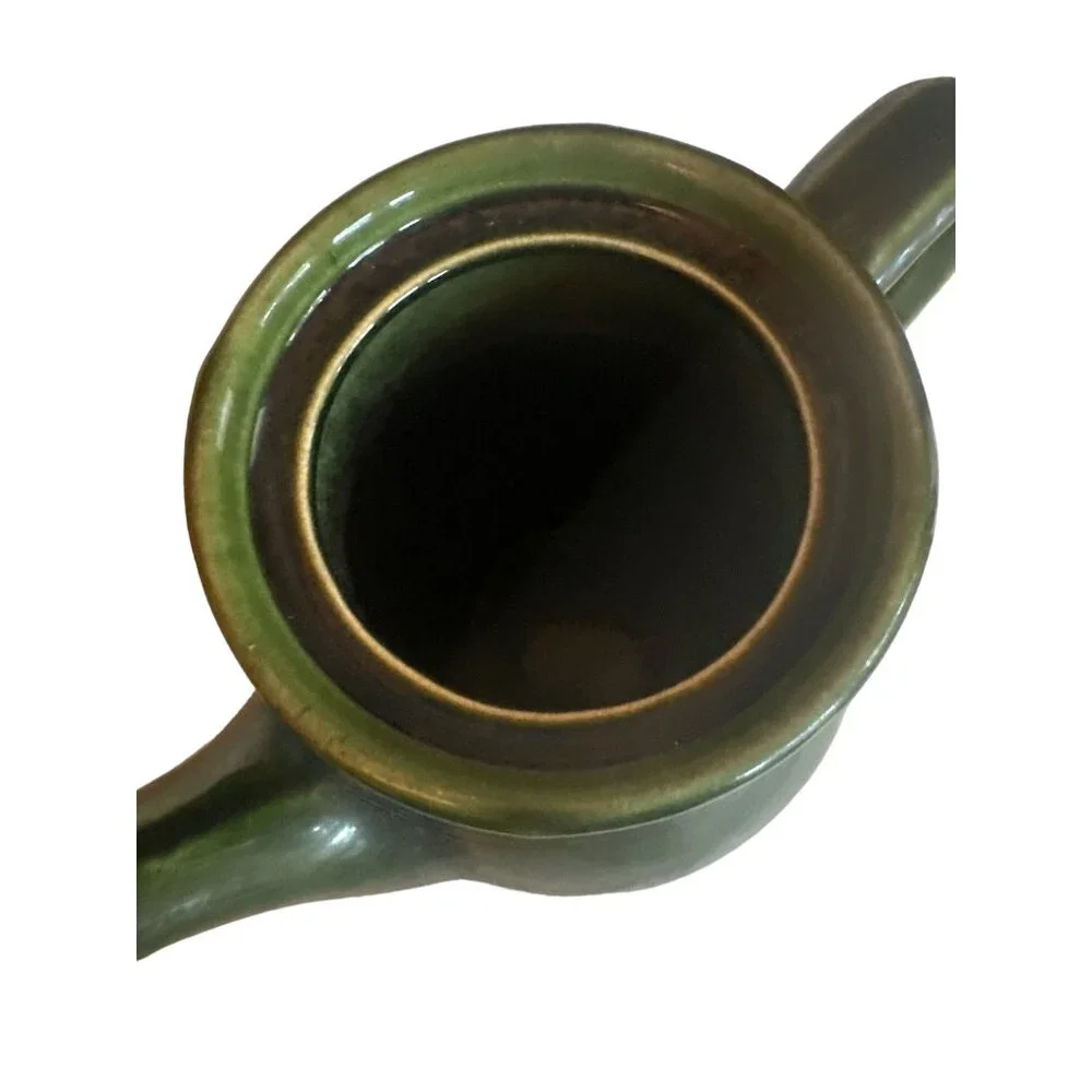 Vintage Green Ceramic Tea Pot With Red Lid